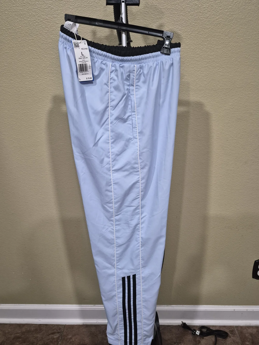 Adidas Men's Light Blue Track Suit with Black Stripes